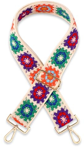 Mikovivi Gehäkelter Blumen Geldbörse Gurt, 5cm Breit Verstellbarer Umhängegurt Gestrickter Geldbeutel Gurt mit Metallschnallen Taschengurte zum Wechseln für Handtaschen Gitarren (Aprikosenfarbe)