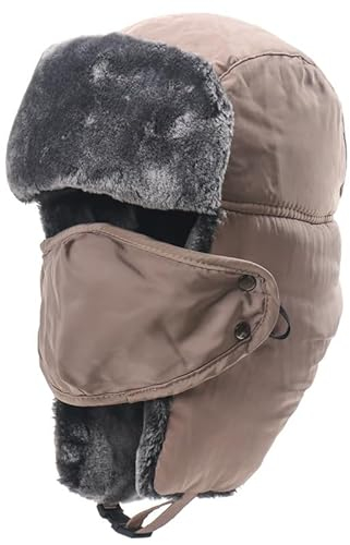 bomhys Russische Mütze Sowjetischer Militär-Russischer Pilot Uschanka-Mütze Winter-Outdoor-Ski-Schutz-Trapper-Mütze Herren-Mütze Winter-Dicke Warme Mütze,Khaki 1,Einheitsgröße