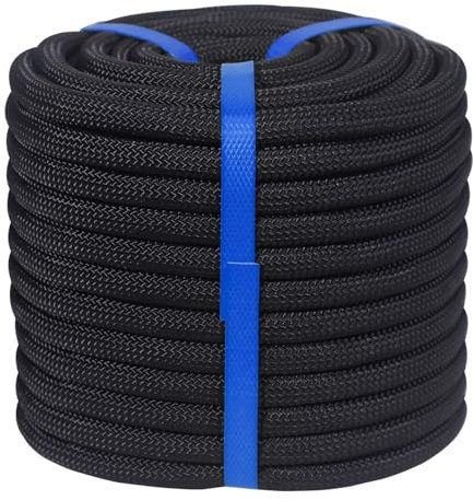 1/2 Inch Arborist Rigging Rope, 100 Feet Outdoor Climbing Rope, Double Braided Polyester Rope high strength Bull Rope for Tree Pulling Rock Hiking Rappelling Rescue, Black