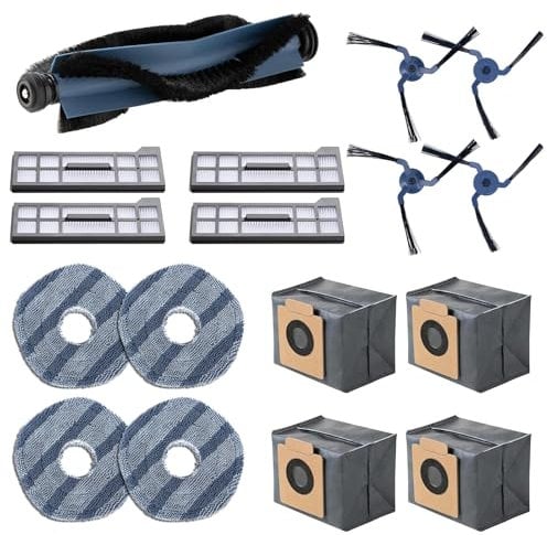 17PCS Spare Parts Compatible with eufy X10 Pro Omni Robot Vacuums Replacement Parts, 4 Dust Bags, 4 Washable Vacuum Mop Cloths, 4 Side Brushes, 4 HEPA Filters, 1 Main Brush, X10 Pro Omni Accessories