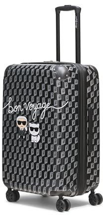 Karl Lagerfeld Erweiterbarer Hartschalen-Koffer mit Drehgelenk, schwarz/grau, 12.25 x 18.25 x 28.75 inches, Erweiterbarer Hartschalen-Koffer mit Drehgelenk