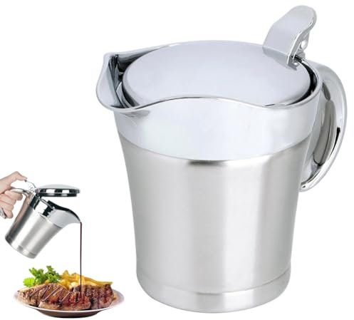 Hominas Edelstahl Thermo Sauciere, 450 ml Soßenkanne Saucenbecher Eleganter Silberner Saucenkrug mit Deckel für Abendessen Partys