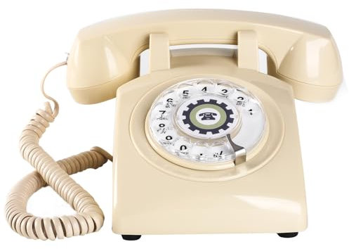 Retro-Drehtelefon mit mechanischem Klingelwerk, Stromversorgung über Telefonleitung, ohne Batterie oder externes Netzteil (Beige)