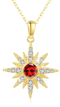 MEDWISE Stern Kette Frauen 925 Sterling Silber Gold Achtzackiger Stern Halskette Vergoldete mit Rot Zirkonia Kette Gold Stern Anhänger Stern Schmuck für Damen Mädchen Freundin Tochter Freundin