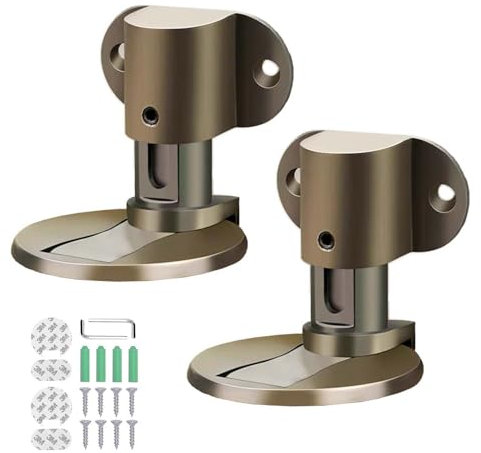 EnixwH 2 Pcs Tope Puerta Magnetico, Tope Retenedor Puerta Tope De Puerta Magnético De Metal, Tope De Puerta Invisible, Tope Puerta Iman Ajustable, Viene con Adhesivo Y Tornillos（Bronce）
