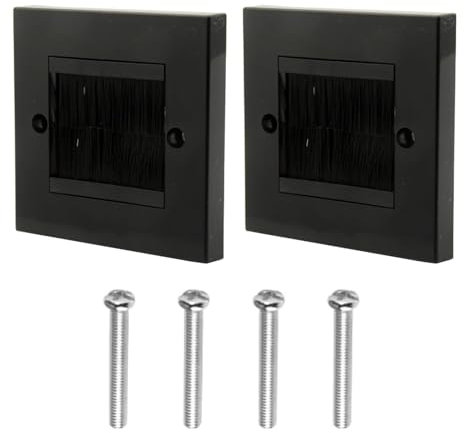 Wjelet 2 Pcs Cable Entry Cover, Brush Wall Plate, Cable Passthrough Outlet Cover for Tidy Wires, Single Gang Brush Panel for Covering Outlets and Receptacles(Black)