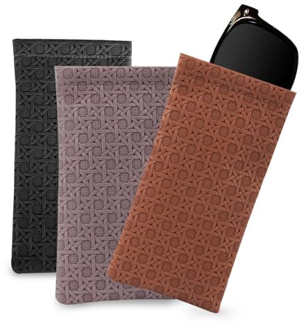 Deepton Brillenetui Weich, 3 Stück Brillentasche, Pu Leder Brillenetui Schutzhülle, Sunglasses Case, Brillenhülle, Tragbar Sonnenbrille Etui, Quetschoberteil Brillen Tasche für Männer und Damen