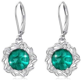 YueYuan Grüne Kristall Ohrringe 925 Sterling Silber Blatt Ohrringe Grüner Kristall Blatt Ohrstecker für Damen