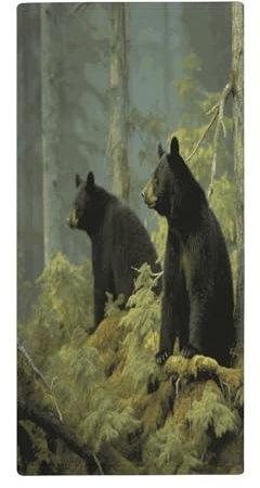 KLSVTMEA Gants de toilette absorbants, serviettes douces et absorbantes imprimées d'ours noirs, adaptées pour la salle de bain, les voyages et la cuisine