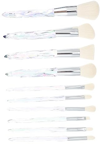 BELLIFFY Juego De 10 Brochas De Maquillaje Con Mango De Plástico Y Diamantes De Cristal Para Mujer