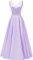 HUINI Damen V-Ausschnitt Abendkleider Satin Elegant Brautjungfernkleider Lang A-Linie Cocktailkleider Ballkleider Prinzessin Lang Hochzeitsgast Kleid Flieder 34