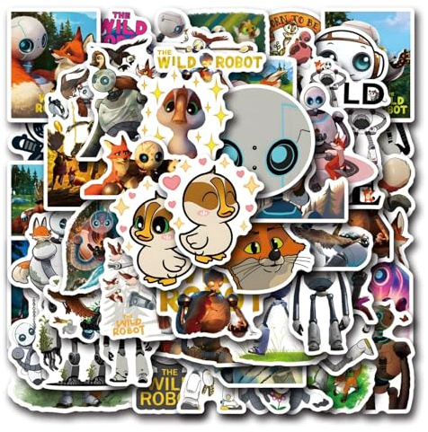 Bric Dodo 50 Stück The Wild Robot Aufkleber Auto Laptop Telefon Gitarre Skateboard Motorrad The Wild Robot Stickers Set Vinyl Wasserdicht Aesthetic Aufkleber für Jugendliche Kinder Erwachsene