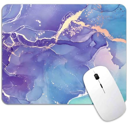 LTHAOGUO Tapis de souris marbré violet, vert et doré, base en caoutchouc antidérapant, beau tapis de souris décoratif de bureau pour homme et femme, ordinateur portable, ordinateur, 24,1 x 20,1 cm,