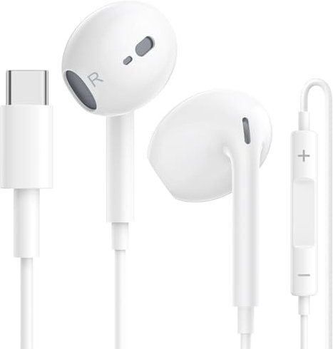 USB C Headphones for iPhone 16/15 Plus Pro Max, Type C Earphones, Wired Headphones with Microphone & Volume Control for iPad Pro/Air/Mini, Samsung Galaxy S24 Ultra S23 Ultra S22, Huawei,Google Pixel
