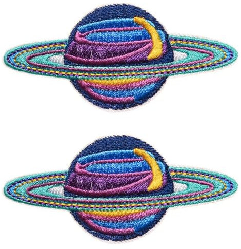 2 Pcs Cartoon Cosmic Planet Funny Emblem Patch Iron On Sew On Colour Embroidered Fastener Cute Style Applique Tactical Military Patches for Vest,Bags,Clothes,Jeans,Jacket,Hats,Backpacks