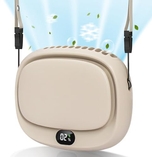 Ventilatore Portatile Da Collo, Indossabile, A Batteria, Ricaricabile Tramite USB, A 5 Velocità, Mini Ventilatore Da Collo Portatile Per Donne, Campeggio E Attività all'aperto, Beige