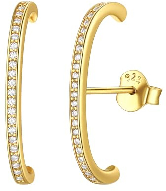 ChicSilver 925 Silber Damen Ohrringe Gold Zirkonia C Ohrstecker Echtgold Ohrmanschette Ohrringe Frauen Ohrläppchen Knorpel Ohrstecker