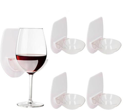 Hapivida Kunststoff Weinglashalter 4 Stück Badewanne Weinregal Badezimmer Wandmontierter Getränkehalter für die Dusche im Bad Rotwein Glashalter