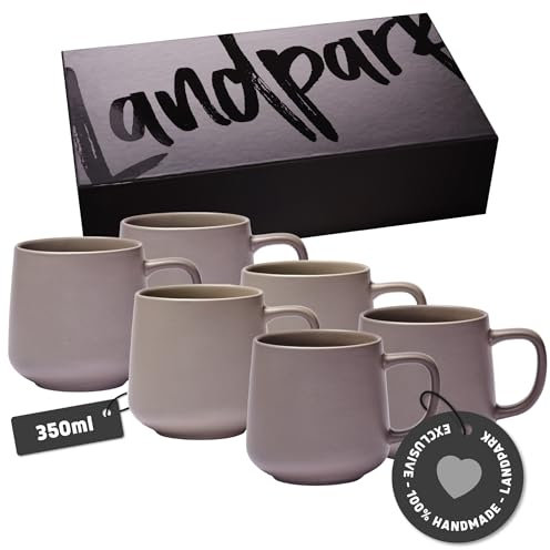 Landpark Kaffeetassen Grau (6 x 350 ml) – Aus hochwertiger Keramik – Kaffeebecher – 6er Kaffeetassen Set - 100% handgefertigt