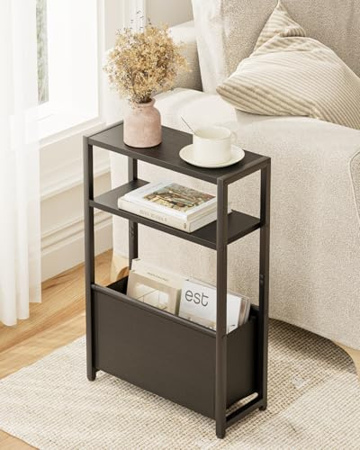 Apetaccat Narrow Side Table for Small Spaces, Small End Table with Storage Basket, Slim Bedside Table for Bedroom, Black Sofa Side Tables Living Room,Bathroom