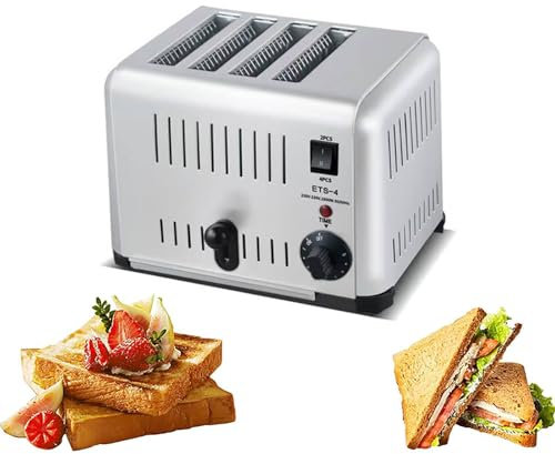 Commercial Smart Toaster – Stainless Steel Bread Toaster with Extra Wide Slots, Hand Pop-Up, 5 Browning Levels, Removable Crumb Tray (4 Slice)