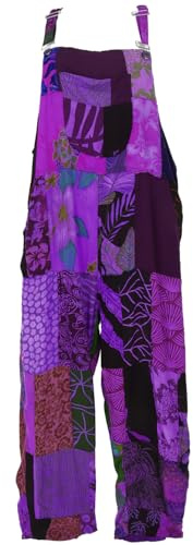 GURU SHOP Patchwork Latzhose, upcycling Damen Sommerjumpsuit, Unisex | Luftiger Overall aus nachhaltigen Viskosepatches, verstellbare Träger, seitliche Taschen, Unikat, umweltfreundlich