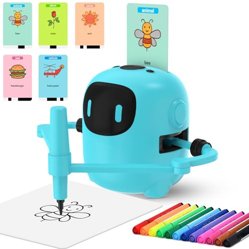 Ruycllo Zeichenroboter für Kinder ab 3 – AI Drawing Robot mit 100 Karten & Stift, Lernspielzeug Roboter Spielzeug zur Förderung von Kreativität & Konzentration für Jungen Mädchen (Blau)