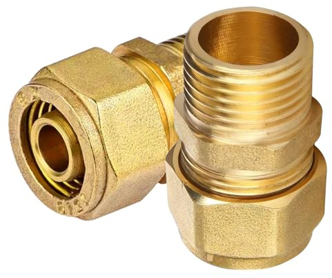 2 raccordi a vite in ottone, 18 mm x 1/2 AG, passaggio a vite con filettatura esterna da 1/2, raccordo a vite per tubo composito in alluminio e tubo composito multistrato DVGW