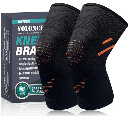 Aubeifou 2 Pezzi Ginocchiera Sportiva, Tutore Ginocchio per Uomo e Donna, Supporto per Ginocchio da Antiscivolo di Compressione, tutore per ginocchio per corsa e allenamento, Arancione, L