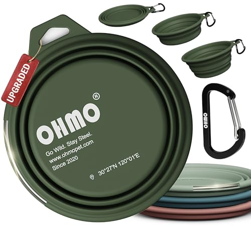 OHMO Hundenapf Faltbar Wassernapf Unterwegs Edelstahlring 800ml Tarngrün | Silikon Hundenapf, Spülmaschinenfest, Robuste Reisenäpfe, Napf Faltbar Für Outdoor Camping Wandern, Faltbarer Hundenapf
