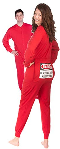BIG FEET PAJAMA CO. Red Union Suit Onesie Pyjamas with Funny Bum Flap Danger Blasting Area