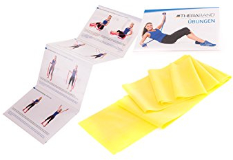 TheraBand 2,50m im PE Beutel mit Anleitung | Fitnessband | Gymnastikband | Stretchband für Ganzkörpertraining | Widerstandsband | Training Bands für Zuhause |100% Naturlatex (Gelb)
