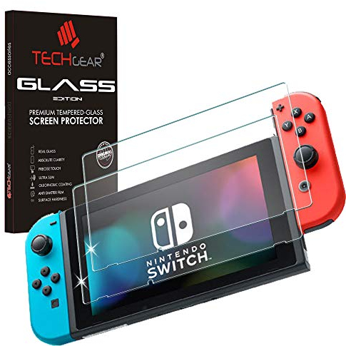 TECHGEAR [2 Stück] Schutzfolie kompatible mit Nintendo Switch, GLAS Displayschutzfolie aus gehärtetem (Runde Kante) [9H Härte] [Crystal Clarity] [Kratzfest] [Nein-Bläschen]