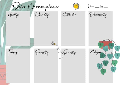 Wochenplaner + Tagesplaner Bundle Magnetisch inkl. 4 Marker & Schwamm, Haushaltsplan, abwischbar, Wochenkalender radierbar, Magnettafel für Kühlschrank, Terminplaner wiederverwendbar (blumig)