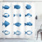 ABAKUHAUS Poisson Rideau de Douche, Tableau de Poissons Marine Life, Tissu Ensemble de Décor de Salle de Bain avec Crochets, 175 x 200 cm, Bleu Blanc