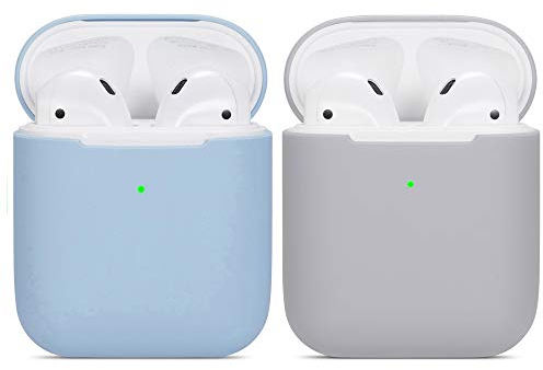 kompatibles Airpods Hülle,Watruer 2er-Pack Ultra-dünnes, weiches Silikon, stoßfestes, rutschfestes Schutzzubehör Schutzhülle für Apple Airpods 2 & 1-Ladekoffer - Hellblau + Grau