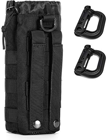 Borsa per bottiglie d'acqua sportiva, con coulisse, porta borraccia tattica Molle, porta borraccia da viaggio in rete con tasche (nero-1 confezione)