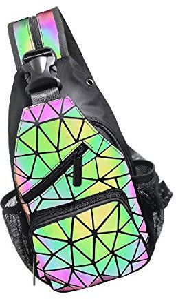 PYFK Geometrischer Rucksack, leuchtende holografische Farbänderungen, reflektierend, Crossbody-Tasche, modische Umhängetasche für Damen und Herren, Prisma, Sling Rucksäcke