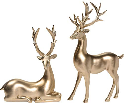 matrasa Edler Hirsch - Dekofigur Weihnachtsdeko bis 30 cm - Rentier REH Gold liegend