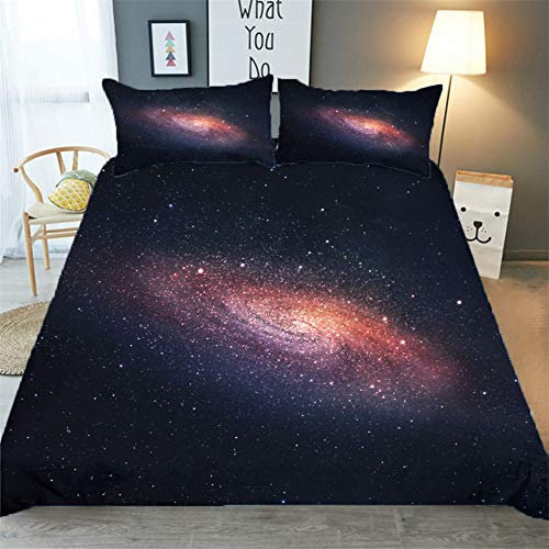 Chickw1 Bettwäsche Set 3D, Star Drucken 3 Teilig Mikrofaser Bettbezug & Kissenbezüge Polyester Hypoallergen Atmungsaktive Bequem Weich und Haltbar mit Reißverschluss (Interstellar,135x200cm)