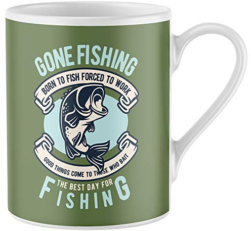 Purple Print House Fishing Gifts for Men, Born to Fish Forced to Work, Novelty Mug Mens Funny Fathers Day