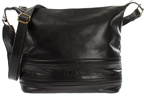 LECONI Schultertasche Damentasche Umhängetasche natur weiche Ledertasche Handtasche Damen Leder 33x28x10cm schwarz LE0064-buf