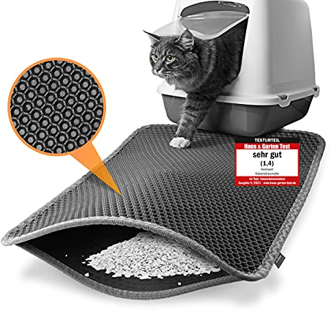 Heimwert Katzenklo Matte Katzenstreu Katzenmatte - Nur für die beste Fellnase - Wasserdichter Premium Vorleger für die Katzentoilette I Katzen Katzenstreu Teppich Katze Klo cat litter mat (76 * 61cm)