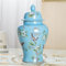 QULONG Classic Flower and Orcelana jarrones con Tapa, glaseado Jarra de Porcelana, Sala de Estar con gabinete de Vino Art General Jar Decoración del hogar,Azul,M