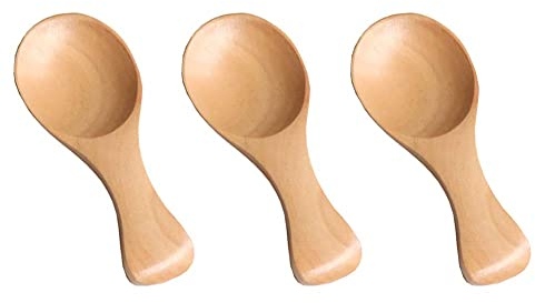 HugeDE 4 Pcs Mini Wooden Spoons Wood Spoon Sugar Salt Tea Scoop Teaspoons Seasoning Spoons