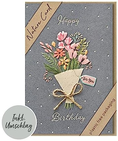 bsb - Carte d'anniversaire - Carte de la nature - Cartes durables pour anniversaire - Avec enveloppe - Carte d'anniversaire pour femme et homme - 11,5 x 17 cm