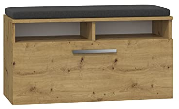 ADGO Riva Schuhbank mit sitzfläche 35x85x46 cm, Flurbank, Schuhregal Bank Artisan, Aufbewahrungsbox, Schuhregal mit Sitz und Aufbewahrung, 6 Regale für Schuhe, Kipptür, Sitzbank mit Stauraum