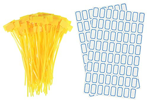 sourcing map 100pcs Nylon Cable Ties Tags Label Marker Self-Locking for Marking Organizing Yellow