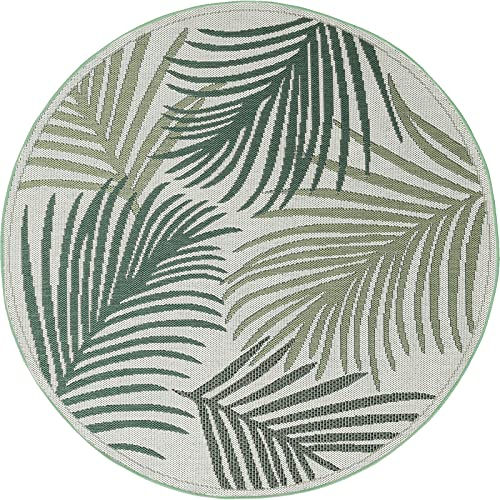 the carpet Machka - robuster Outdoor Teppich, modernes Design, Wetterfest & UV-beständig, für Balkon, Terrasse und Wintergarten, auch für Küche oder Esszimmer geeignet, Palme, 160 x 160 cm