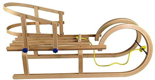 Vispronet Decorative Wooden Sled with Round Horns – Solid Wood Seat with Backrest and Water-Based Protective Lacquer – Frame Made from Laminated Beech Wood – Holds Up to 165lbs